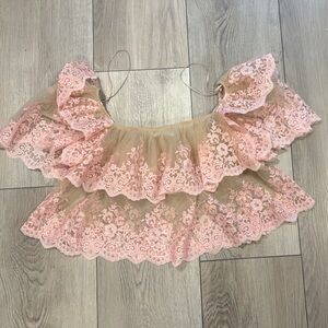 ZARA Pink and Tan Lace Top